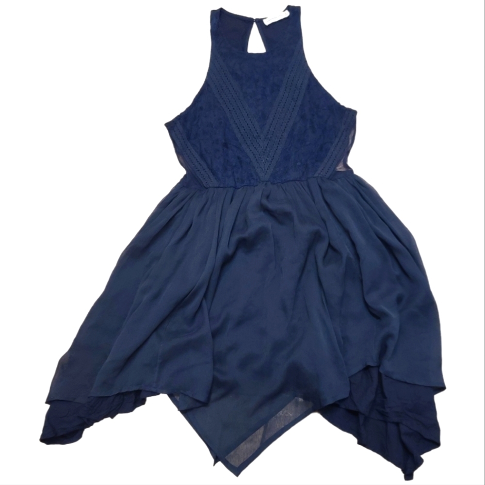 Abercrombie & Fitch Halter Navy Lace Chiffon Tiered Dress Lined Size medium